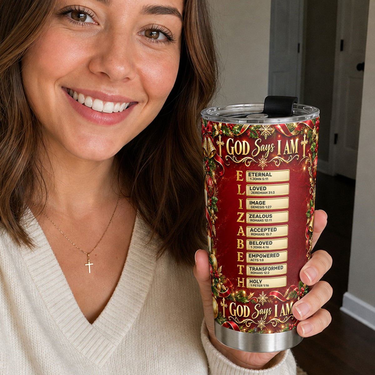 God Says I Am, Gift For Women | Personalized Stainless Steel Tumbler