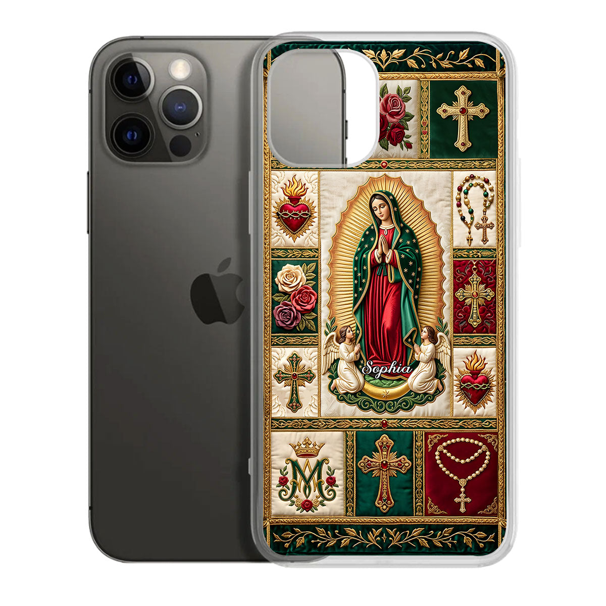 Marian Devotional Patchwork, Gift For Her - Personalized Clear Silicone Phone Case
