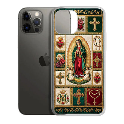 Marian Devotional Patchwork, Gift For Her - Personalized Clear Silicone Phone Case