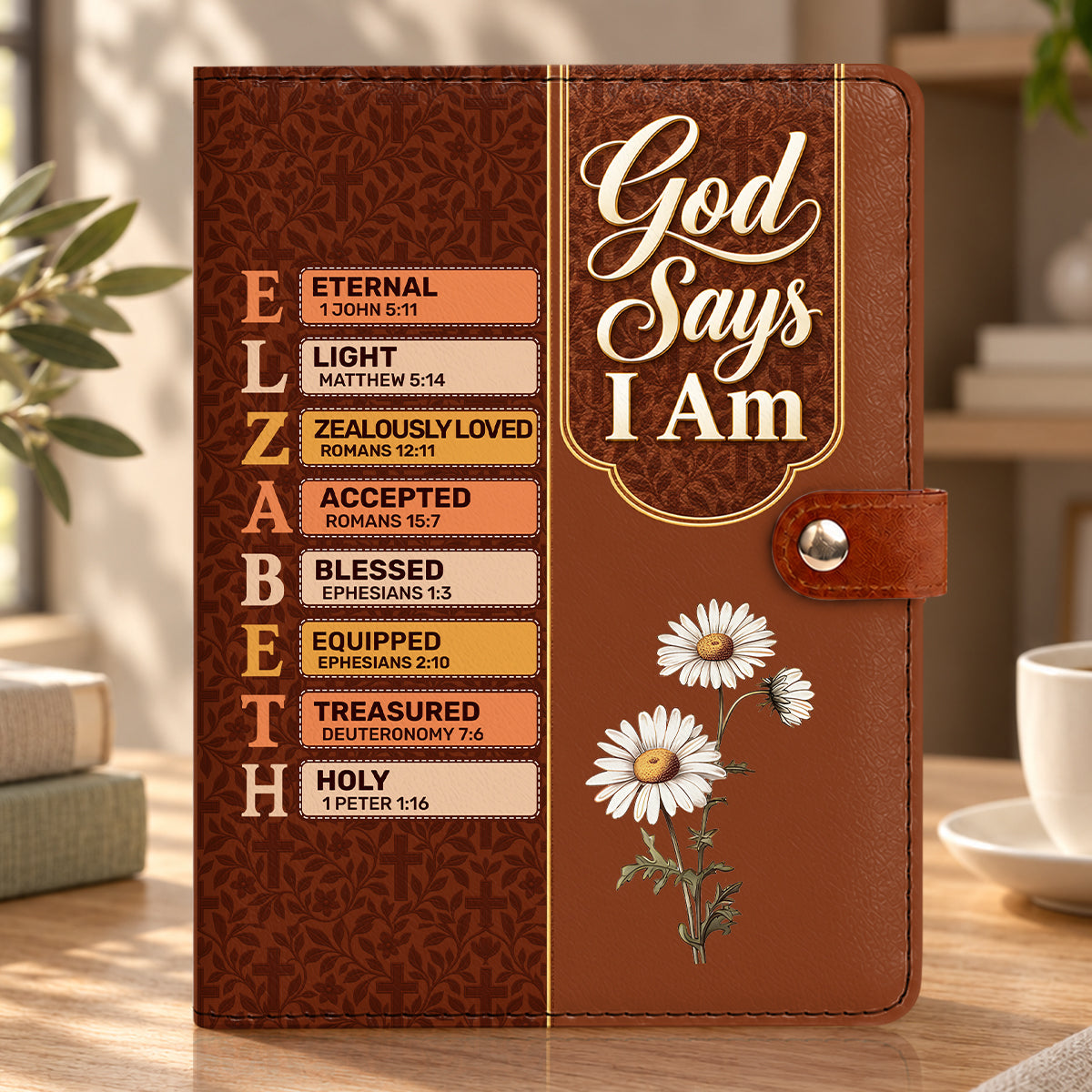 God Says I Am, Gift For Women | Personalized Leather Notebook Cover With Pocket