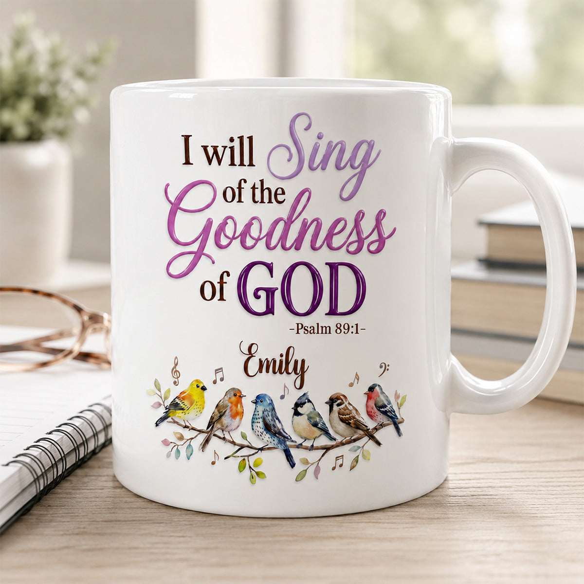 Singing God's Goodness With Birds, Gift of Praise | Personalized Ceramic Coffee Mug