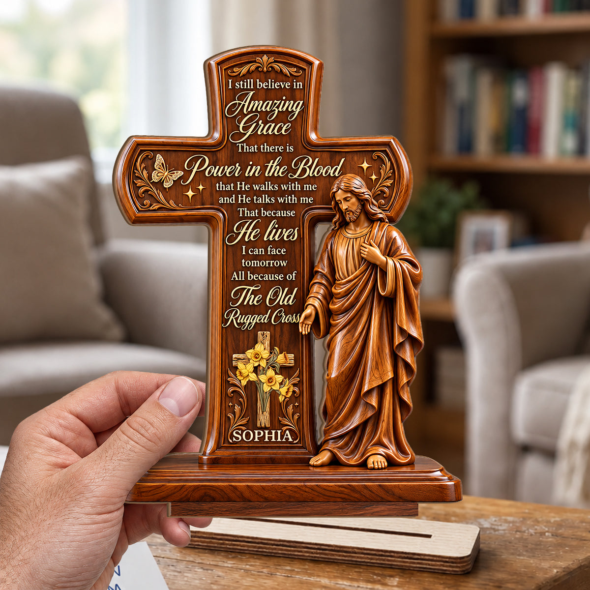 Amazing Grace, Gift For Loved One | Personalized 2-Layer Wood Plaque With Flat Base