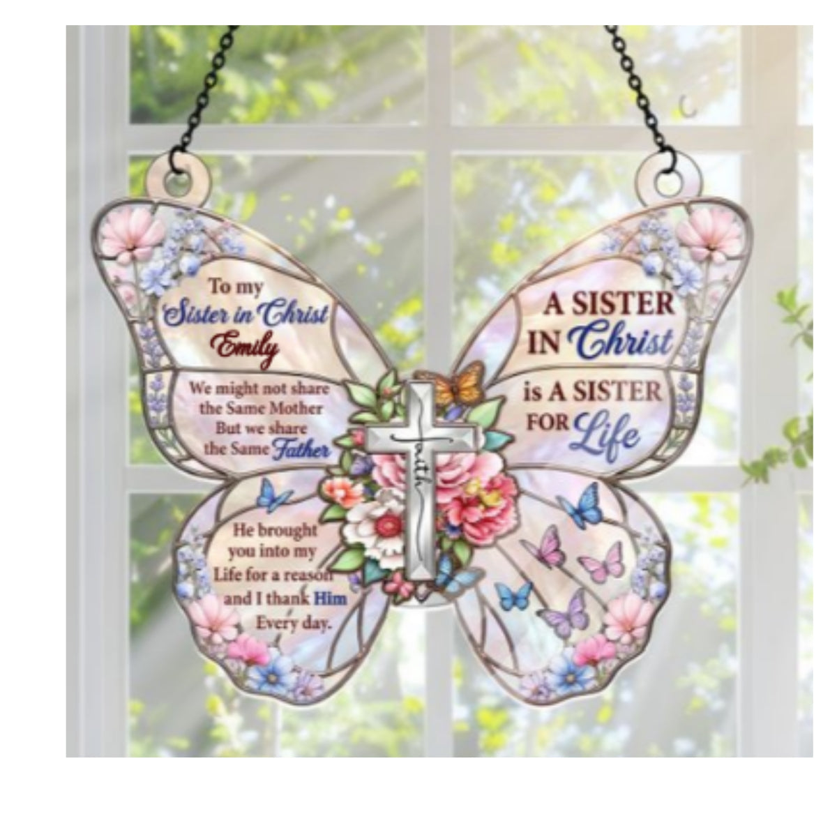 To My Sister In Christ, Gift of Sisterhood | Personalized Acrylic Suncatcher