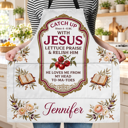 He Loves Me From My Head To My Tomatoes, Gift For Mom | Personalized Apron With Pocket