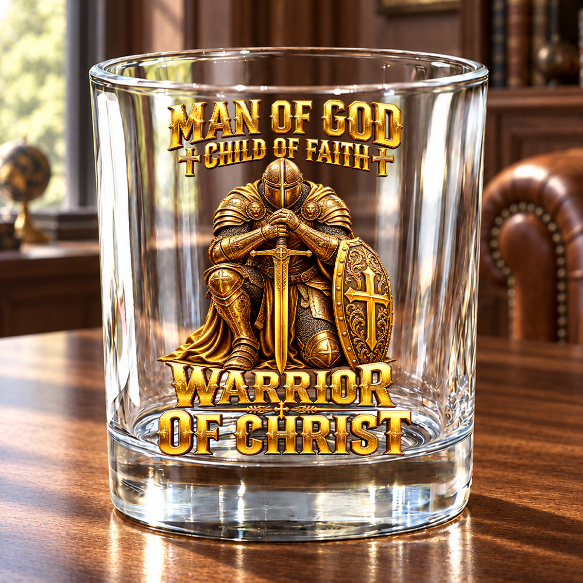 Man Of God, Christian Gifts For Husband, Dad, Son, Grandpa | Personalized Round Whiskey Glass