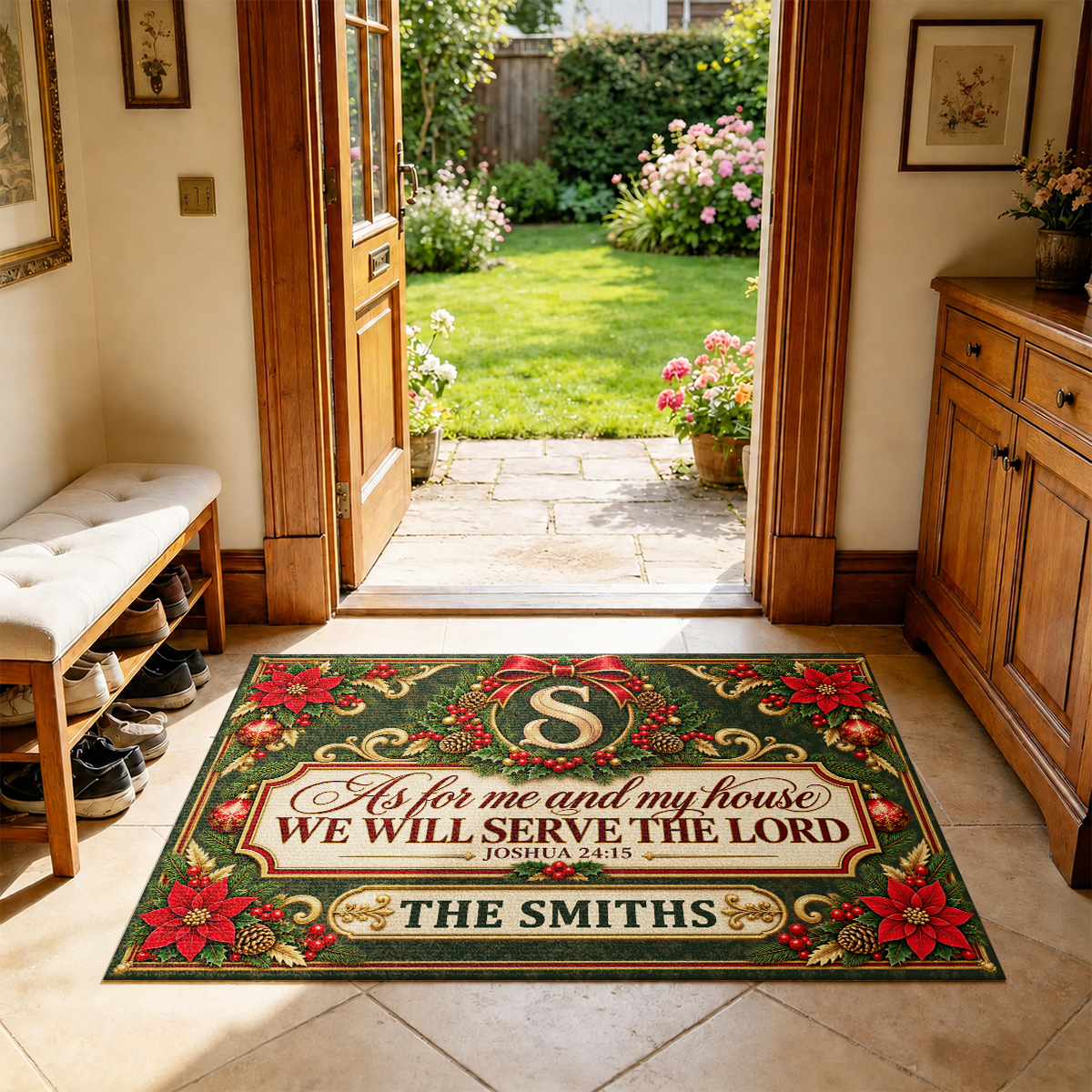 As For Me And My House We Will Serve The Lord, Gift For Christian Homeowner | Personalized Doormat