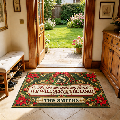 As For Me And My House We Will Serve The Lord, Gift For Christian Homeowner | Personalized Doormat