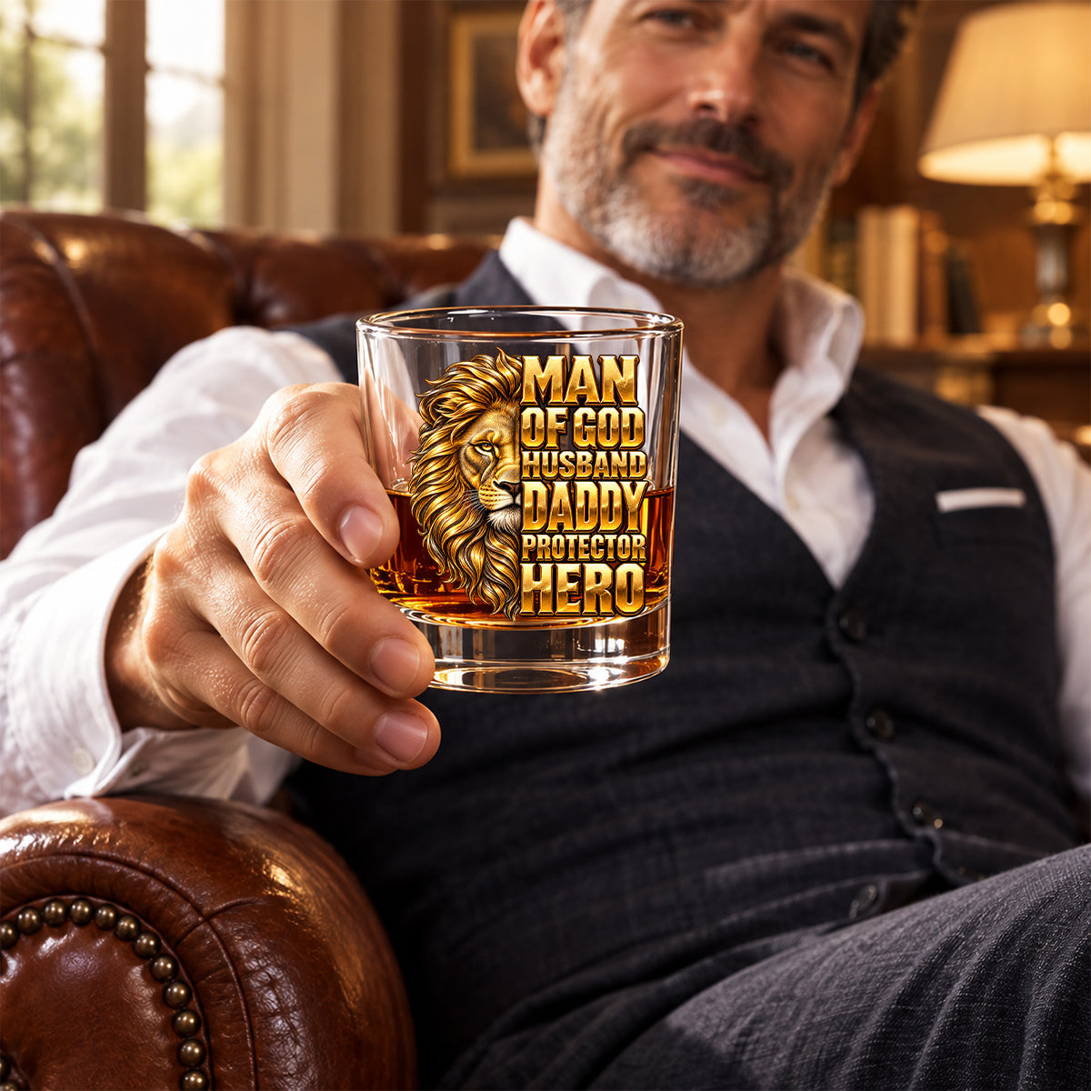 Man Of God, Christian Gifts For Husband, Dad | Personalized Round Whiskey Glass