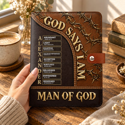 Man Of God, Gift For Men | Personalized Leather Notebook Cover With Pocket