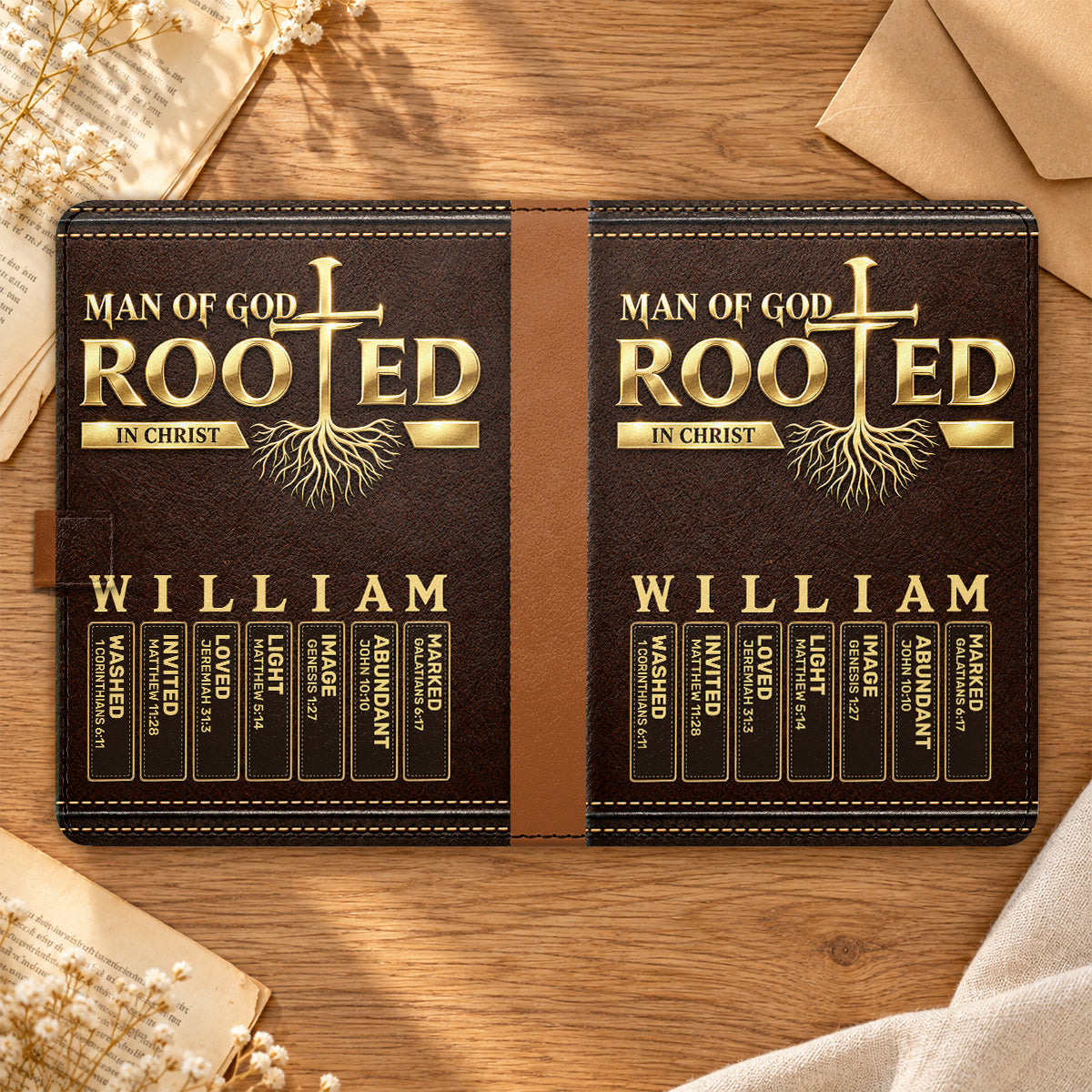 Man Of God, Gift For Men | Personalized Leather Notebook & Pen Set