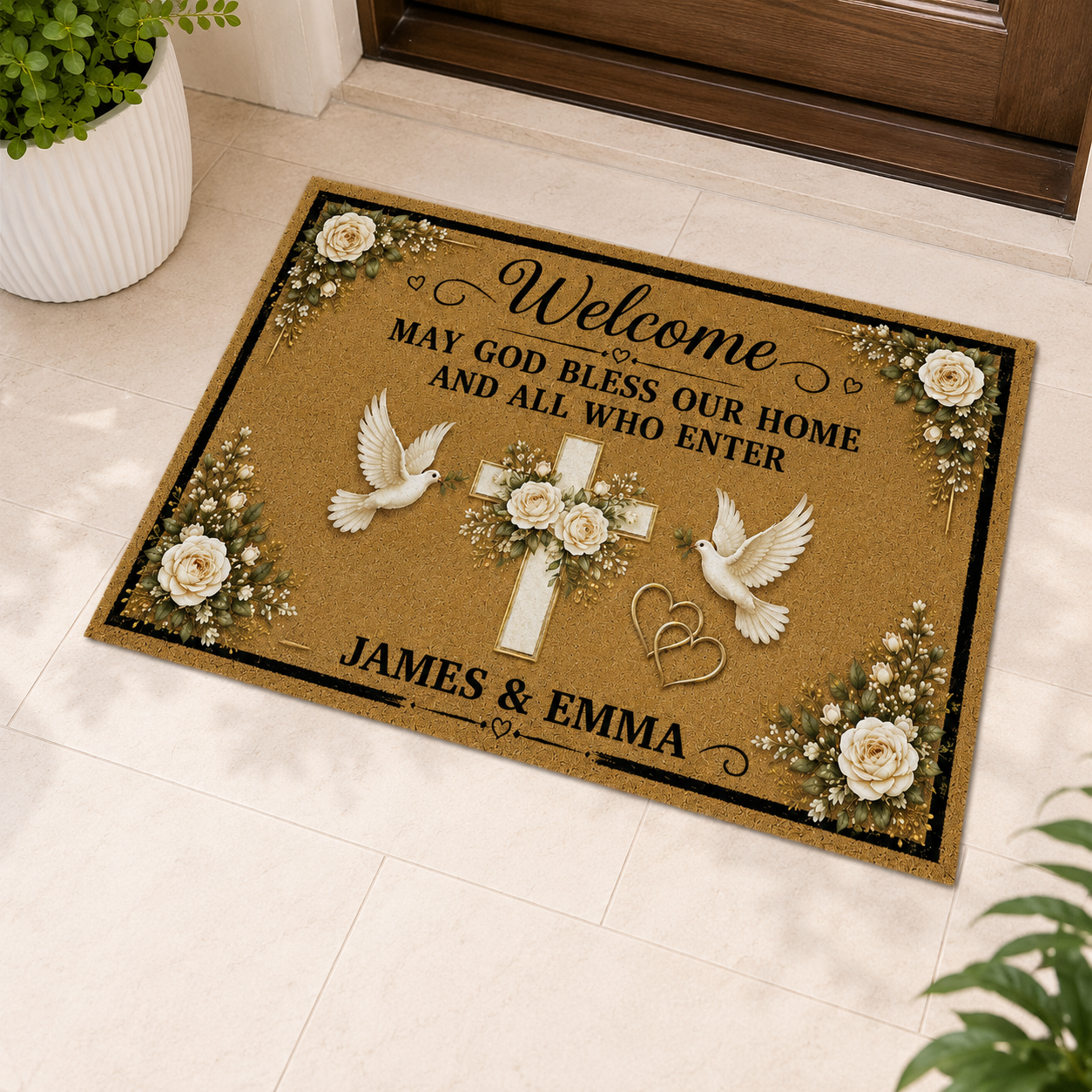May God Bless Our Home And All Who Enter, Gift of Welcome | Personalized Doormat