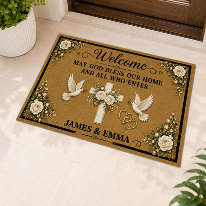 May God Bless Our Home And All Who Enter, Gift of Welcome | Personalized Doormat