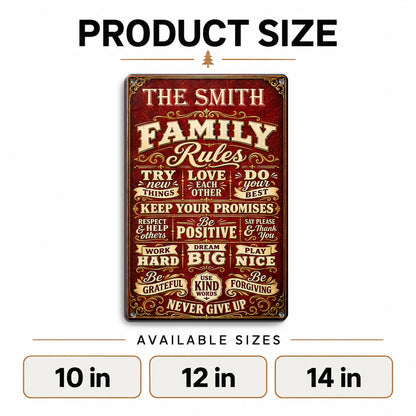 Family Rules, Gift For Family | Personalized Metal Sign