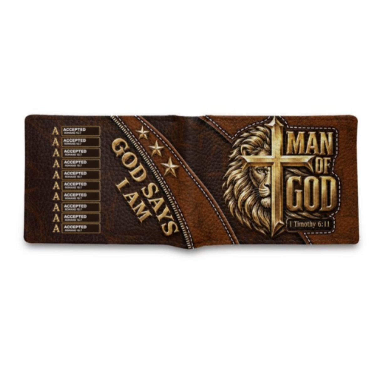 Man Of God, Gift For Men | Personalized Leather Folded Wallet
