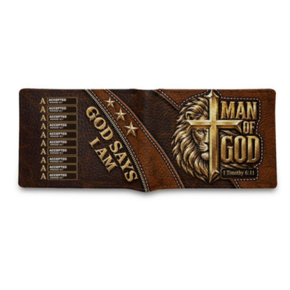 Man Of God, Gift For Men | Personalized Leather Folded Wallet