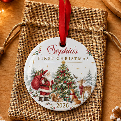 First Christmas, Gift For Family | Personalized Round Shaped Ceramic Ornament