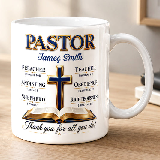 My Preacher, Teacher, & Shepherd, Gift For Pastor | Personalized Ceramic Coffee Mug