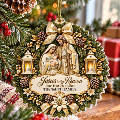 Jesus Is The Reason For The Season, Christian Christmas Gifts For Family | Personalized 3D Relief White Acrylic Ornament