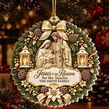 Jesus Is The Reason For The Season, Christian Christmas Gifts For Family | Personalized 3D Relief White Acrylic Ornament