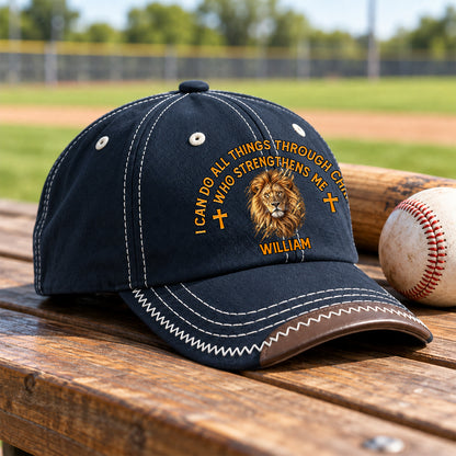 Christ Strengthens Me Lion, Gift For Men | Personalized Vintage Soft Baseball Cap