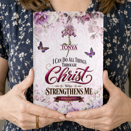 I Can Do All Things Through Christ Who Strengthens Me, Gift For Women | Personalized Leather Cover Notebook