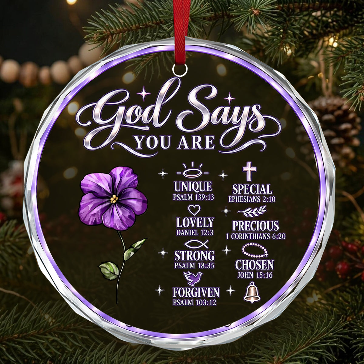 God Says You Are, Gift For Her | Personalized 1-Side Round Glass Ornament