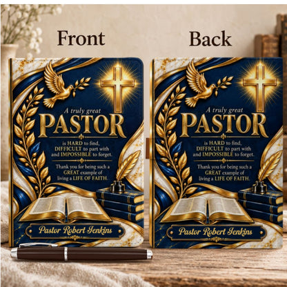 A Truly Great Pastor, Gift For Pastor | Personalized Leather Notebook & Pen Set