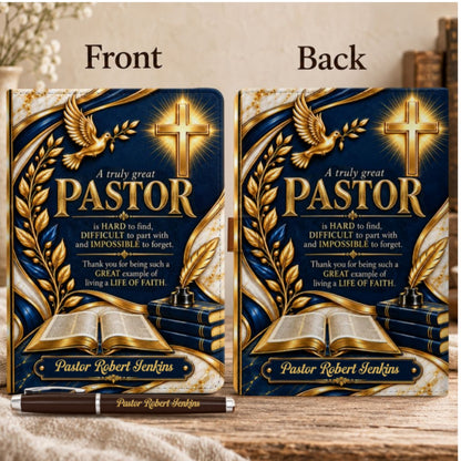 A Truly Great Pastor, Gift For Pastor | Personalized Leather Notebook & Pen Set