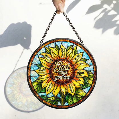 God Says You Are, Gift For Loved One | Personalized Stained Glass Window Hanging Suncatcher