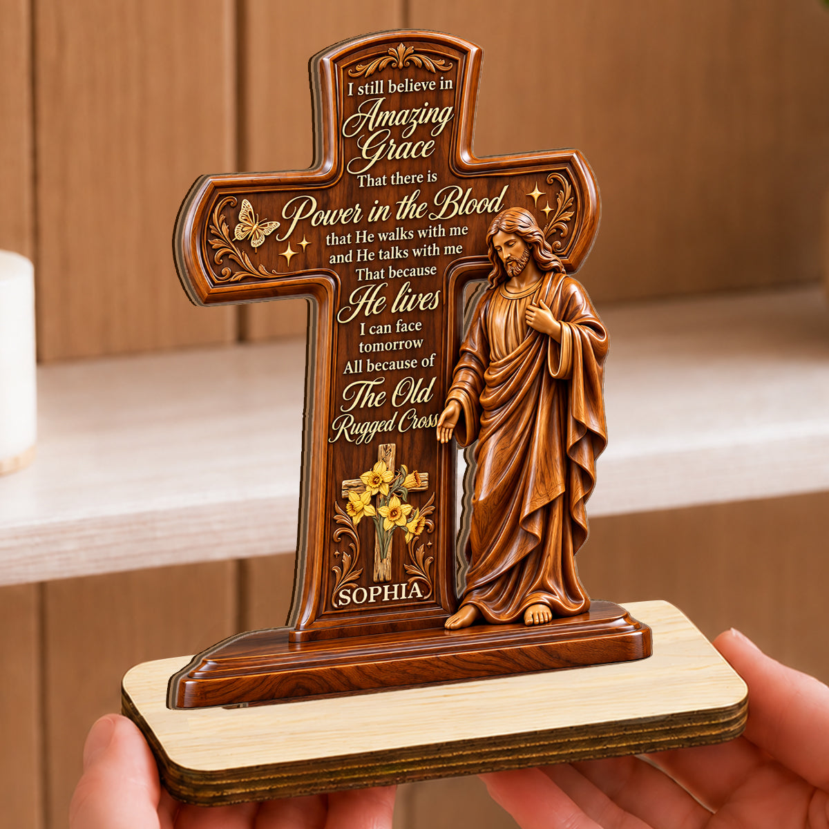 Amazing Grace, Gift For Loved One | Personalized 2-Layer Wood Plaque With Flat Base