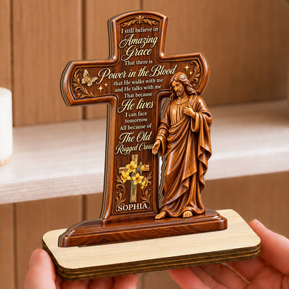 Amazing Grace, Gift For Loved One | Personalized 2-Layer Wood Plaque With Flat Base
