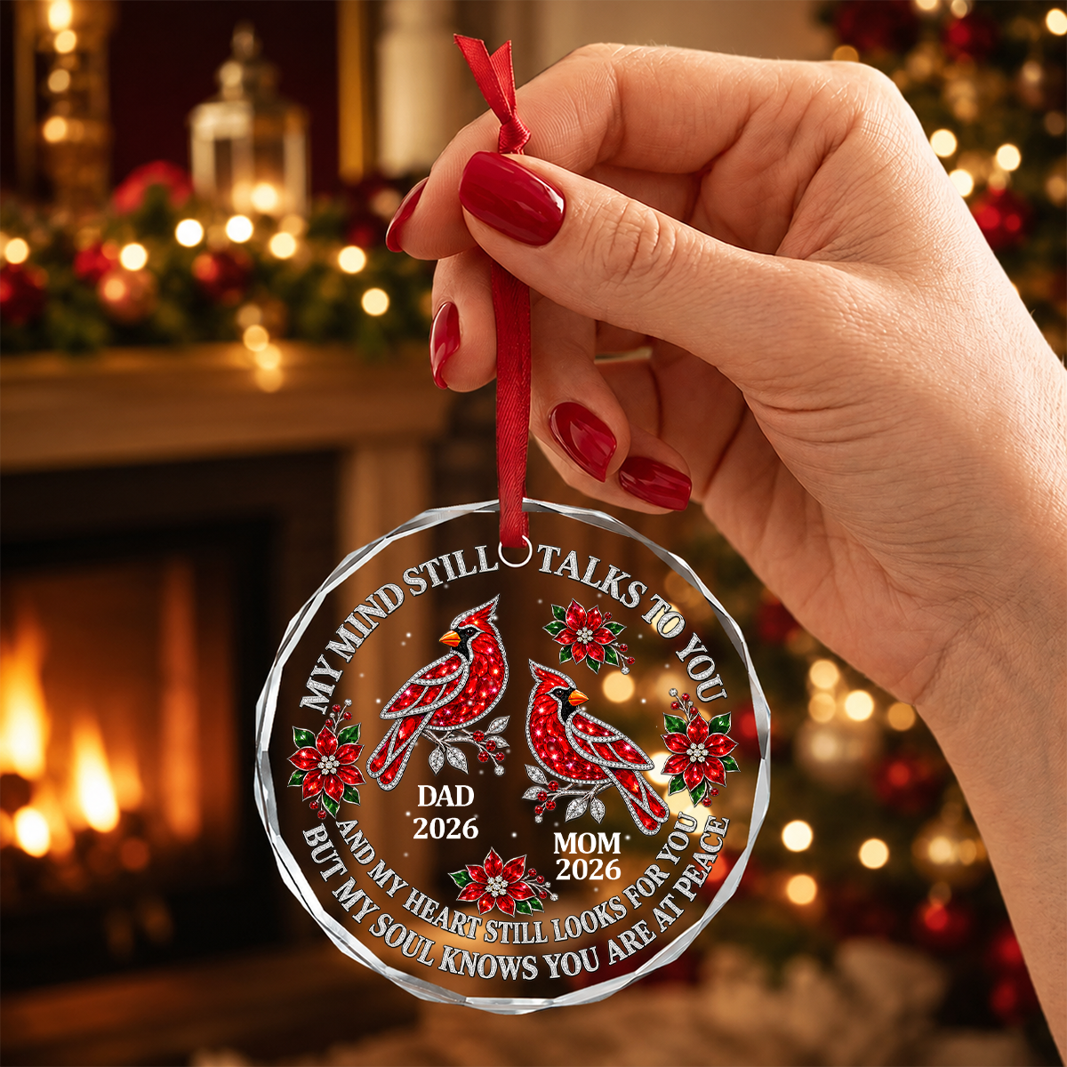 My Mind Still Talks To You, Gift For Mom Or Dad - Personalized Round Shaped Glass Ornament