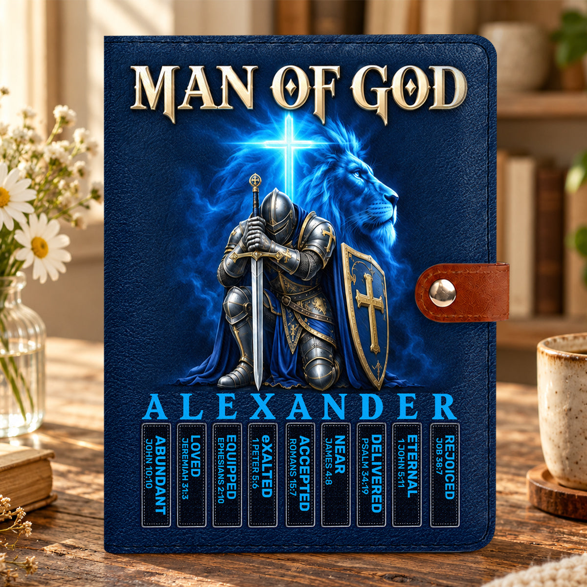 Man Of God, Gift For Men | Personalized Leather Notebook Cover With Pocket