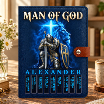 Man Of God, Gift For Men | Personalized Leather Notebook Cover With Pocket