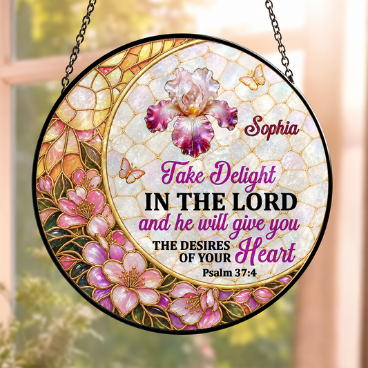 Take Delight In The Lord, Christian Gifts For Mom | Personalized Stained Glass Window Hanging Suncatcher