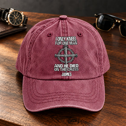 The Man I Kneel For, Gift For Man - Personalized Custom Vintage Washed Denim Cap