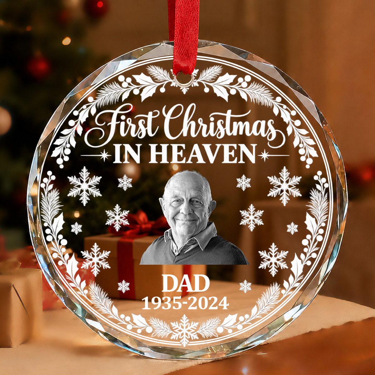 First Christmas In Heaven, Christmas Gifts For Family - Personalized Custom Glass Ornament