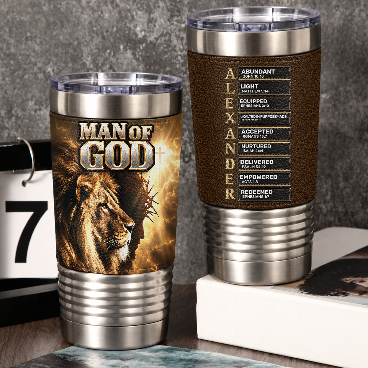 Man Of God, Gift For Him | Personalized 20oz Leather Wrapped Tumbler