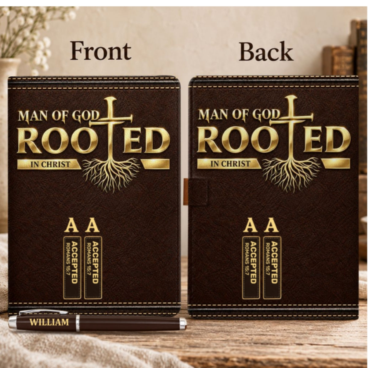 Man Of God, Gift For Men | Personalized Leather Notebook & Pen Set