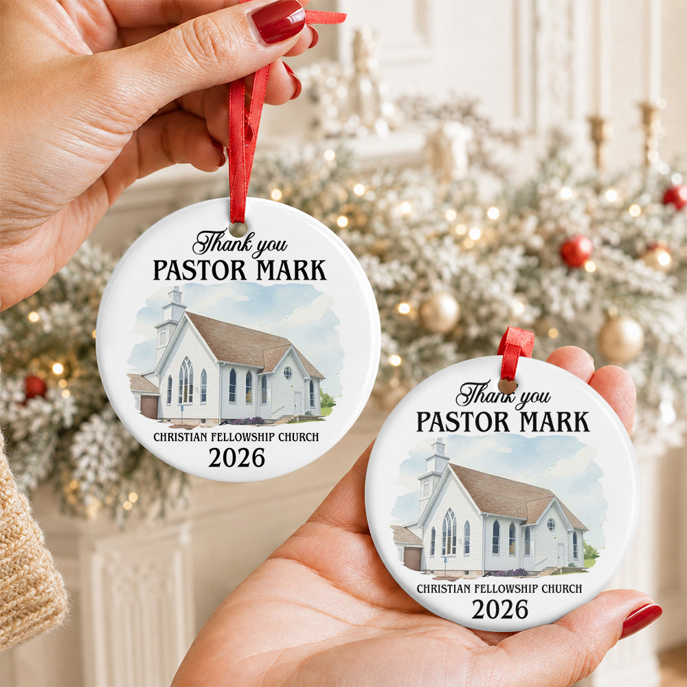 Thank You Pastor, Gift For Pastor | Personalized Round Shaped Ceramic Ornament