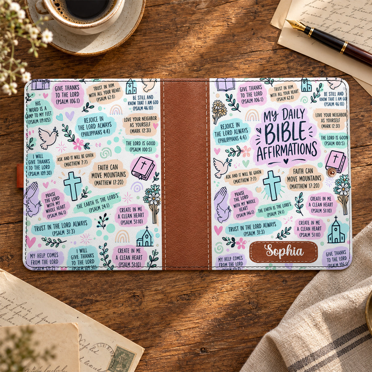 My Daily Bible Affirmations, Gift For Women | Personalized Leather Notebook Cover With Pocket