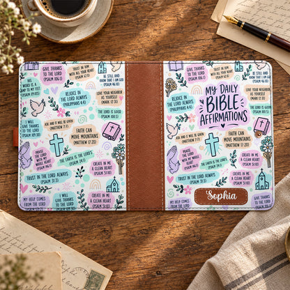 My Daily Bible Affirmations, Gift For Women | Personalized Leather Notebook Cover With Pocket
