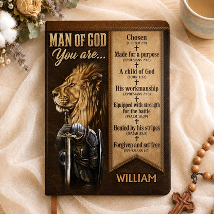 Man Of God Lion of Judah Warrior, Gift For Husband | Personalized Leather Cover Notebook