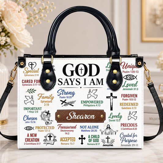 What God Says About You, Gift For Women | Personalized Leather Handbag With Handle