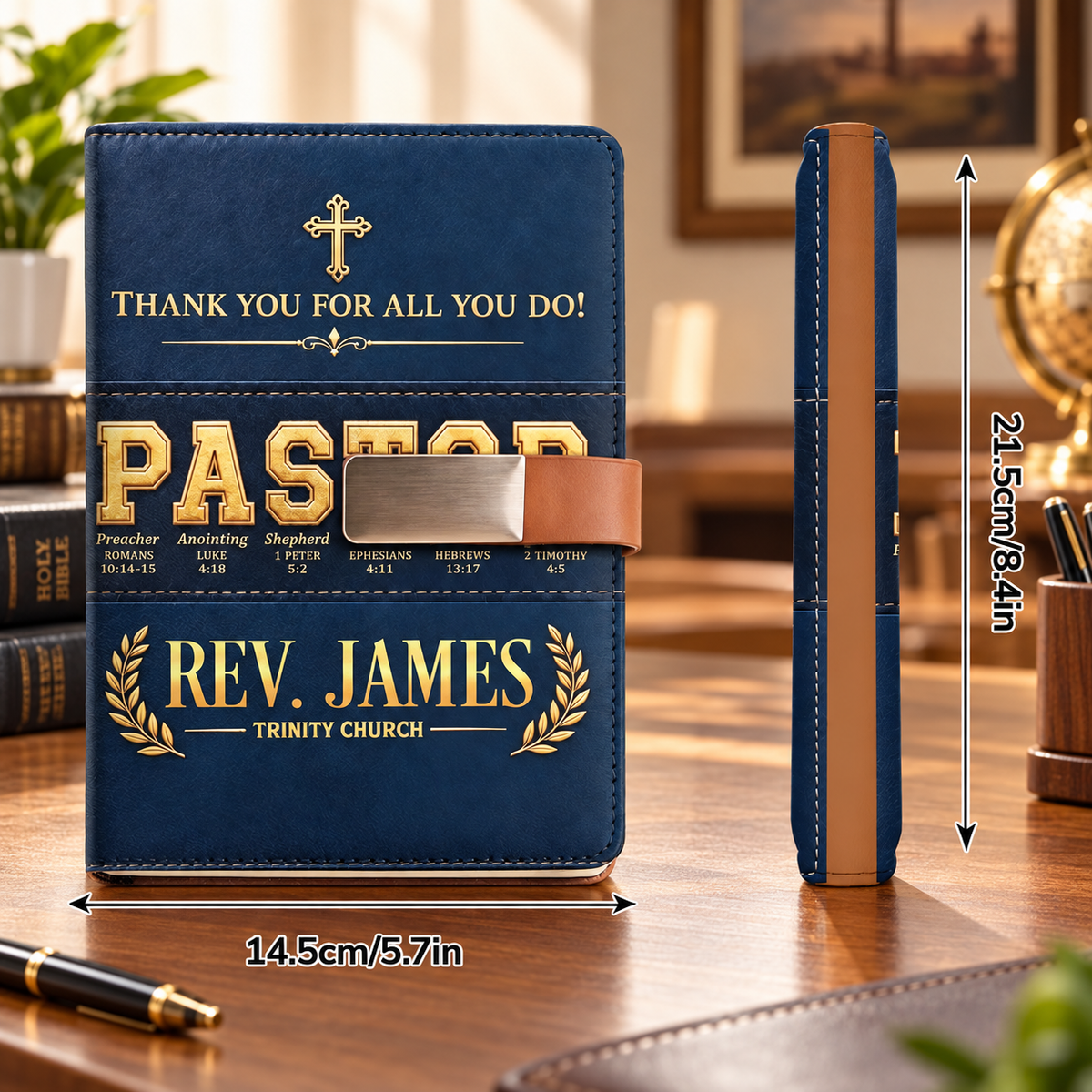 Thank You for All You Do, Gift For Pastor - Personalized Leather Notebook & Pen Set