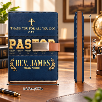 Thank You for All You Do, Gift For Pastor - Personalized Leather Notebook & Pen Set