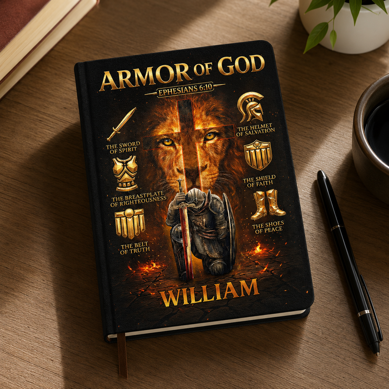 Armor Of God, Gift of Strength | Personalized Leather Cover Notebook