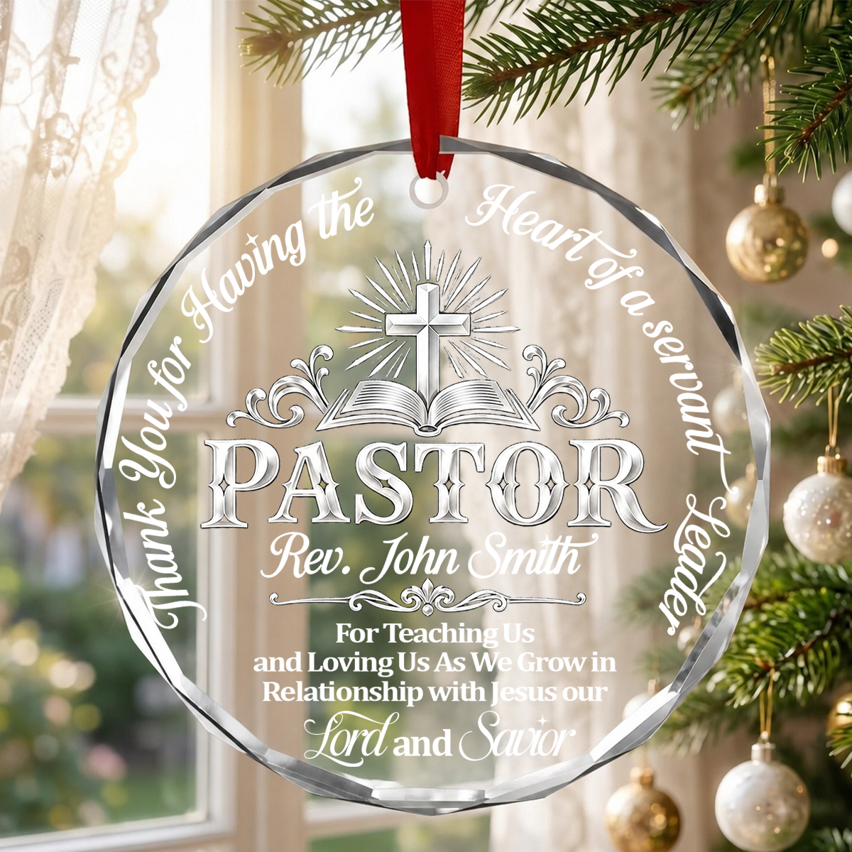 Heart of a Servant Leader, Gift For Pastor - Personalized Round Shaped Glass Ornament