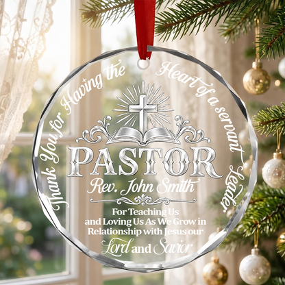 Heart of a Servant Leader, Gift For Pastor - Personalized Round Shaped Glass Ornament