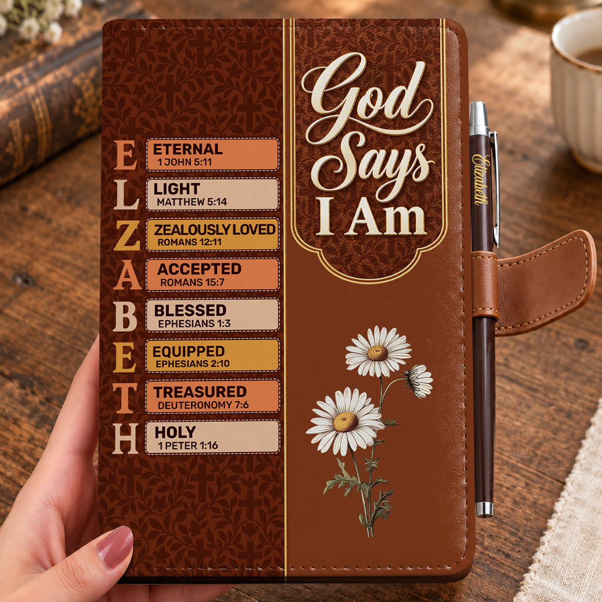 God Says I Am, Gift For Women | Personalized Leather Notebook & Pen Set